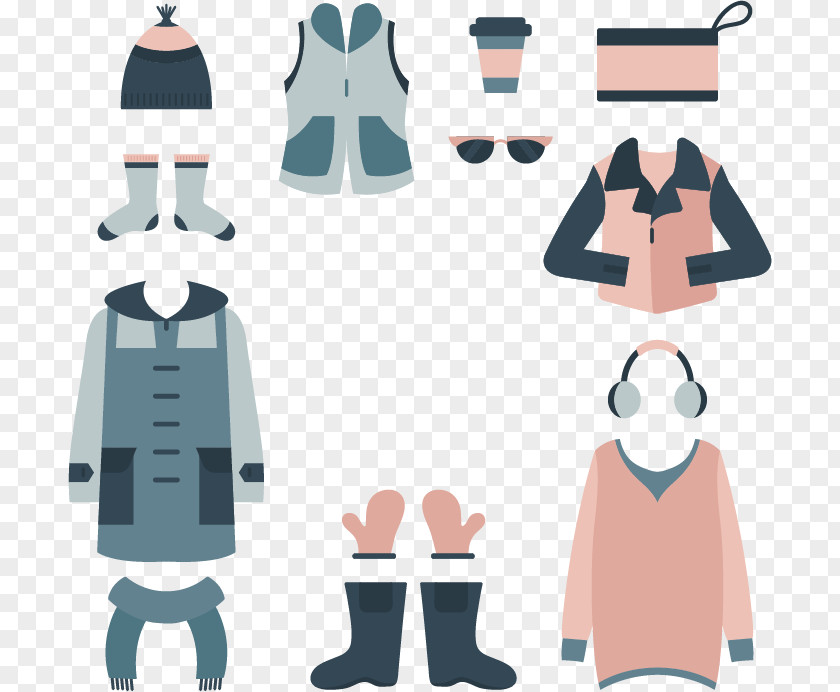 Flat Warm Winter Clothing Designer Illustration PNG