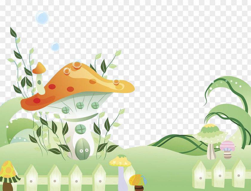 Mushrooms And Saplings Illustration PNG