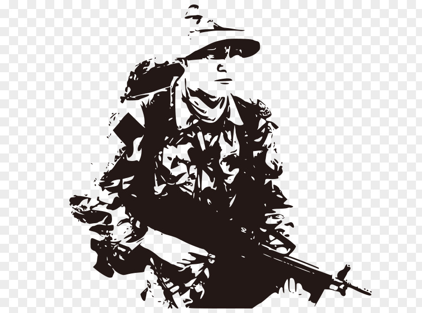 Black And White Hand-drawn Field Army Man Wall Decal Soldier Military PNG