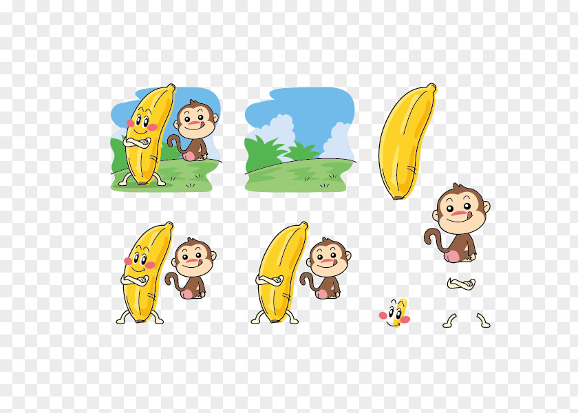 Cute Cartoon Monkeys And Bananas Vector Material Banana Q-version Facial Expression PNG