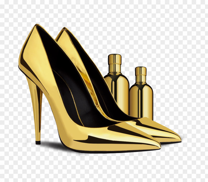Gold High Heels Poster Material Picture High-heeled Footwear Court Shoe Sandal PNG