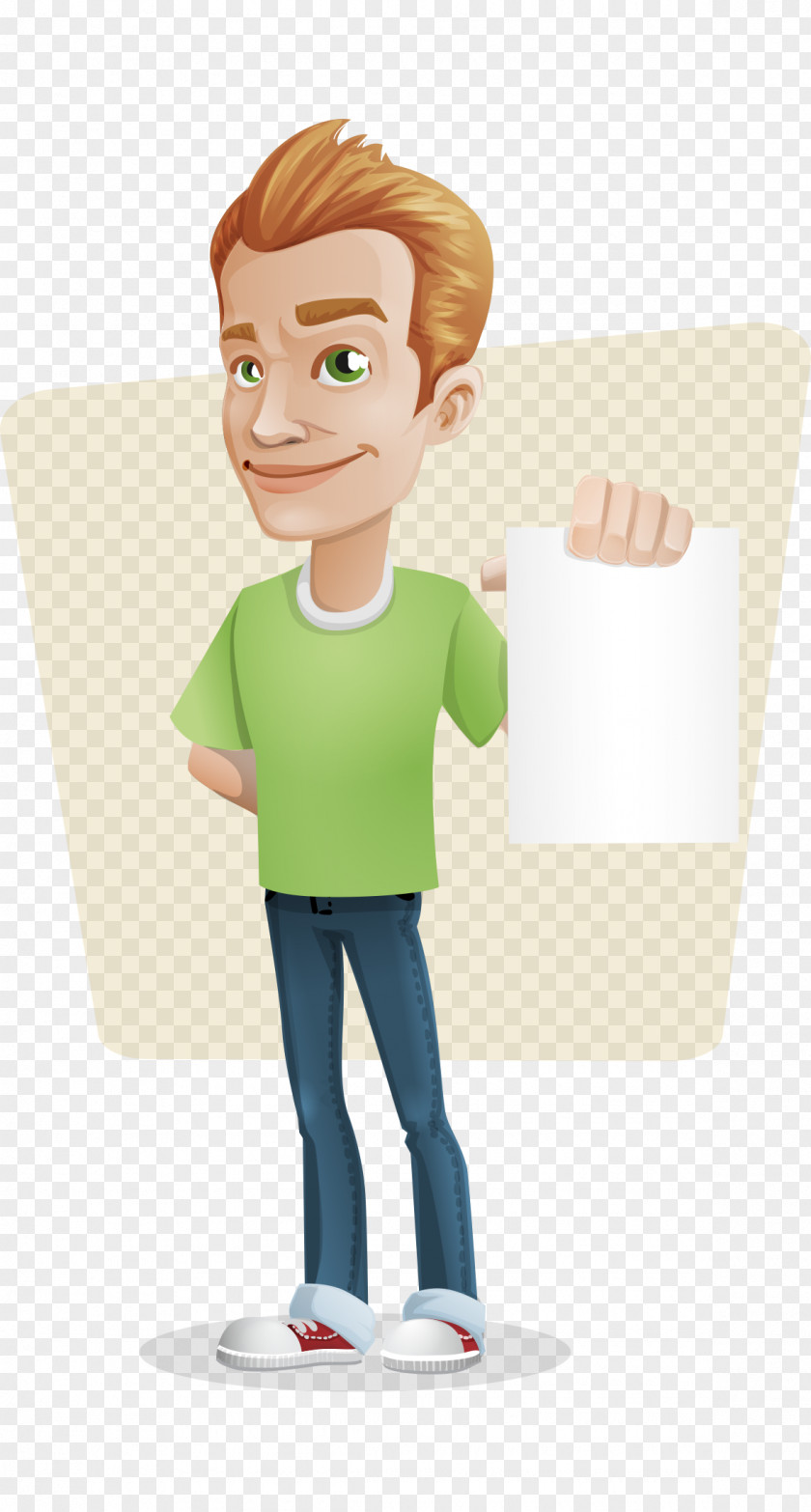 Hand-painted Cartoon Casual Man Holding The Paper Female Euclidean Vector Illustration PNG