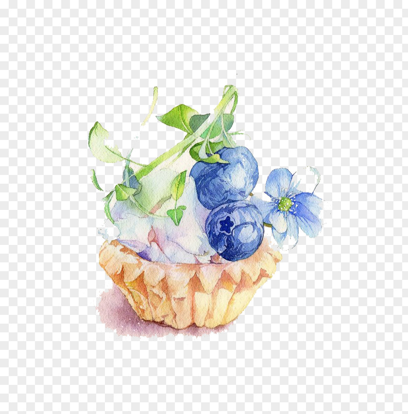 Blueberry Cake Material Cupcake Watercolor Painting Illustration PNG
