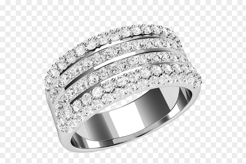 Pave Diamond Rings Women Wedding Ring Princess Cut PNG