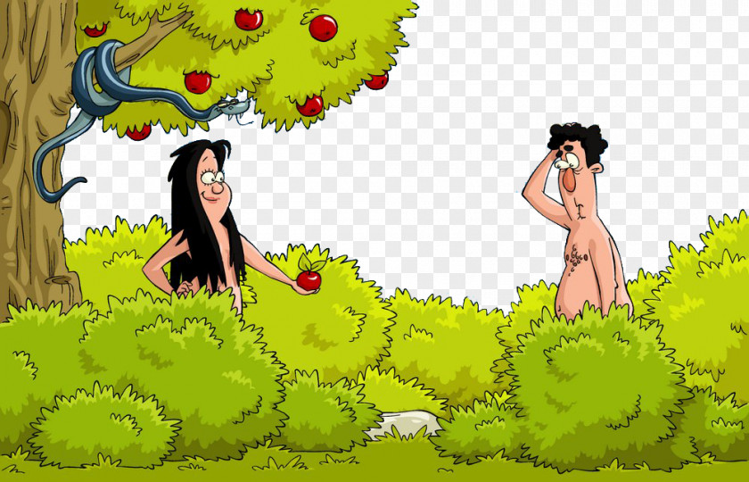 Men And Women Painted Forest Garden Of Eden Adam Eve Cartoon Clip Art PNG