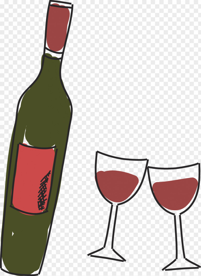 Hand-painted Bottles And Glasses Red Wine White Glass Bottle PNG