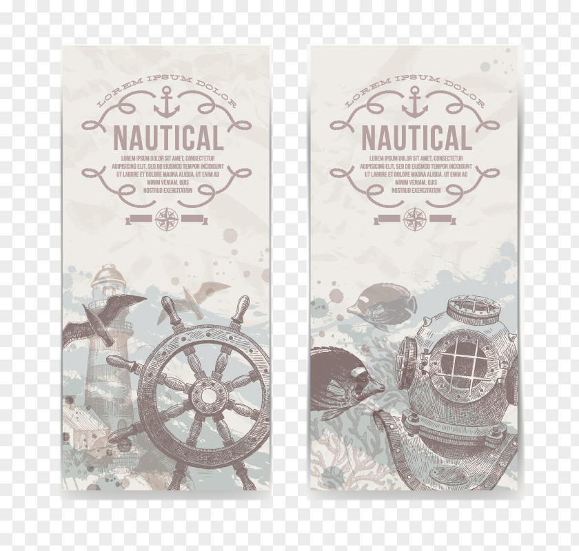 Vintage Nautical Vertical Banner Vector Material Maritime Transport Drawing Illustration PNG