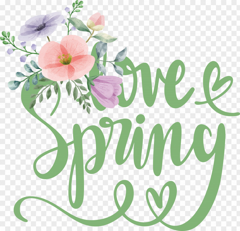 Spring Text Word Art Line Art Flower PNG
