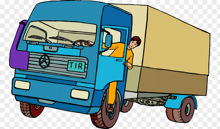 Cartoon Man Driving A Large Truck Painted Door Car Dump Driver Clip Art PNG