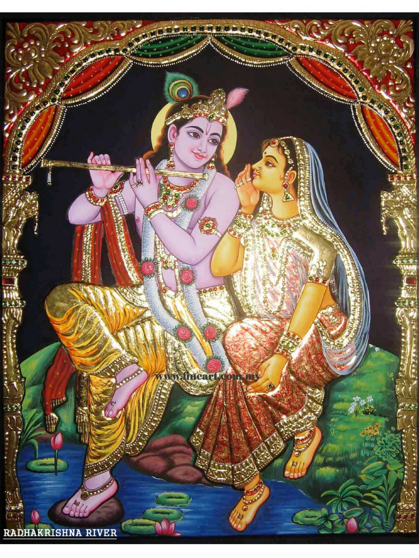 Radha Krishna Thanjavur Shiva Painting Art PNG