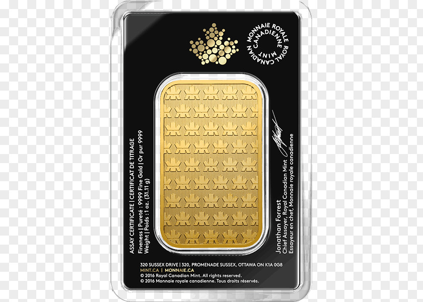 Gold Perth Mint Bullion Royal Canadian Maple Leaf Bar PNG