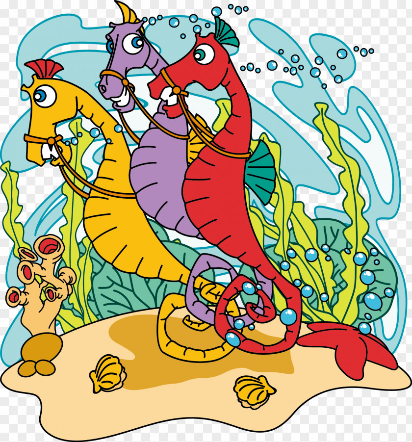 Cartoon Sea Hippocampus Vector Clip Art PNG