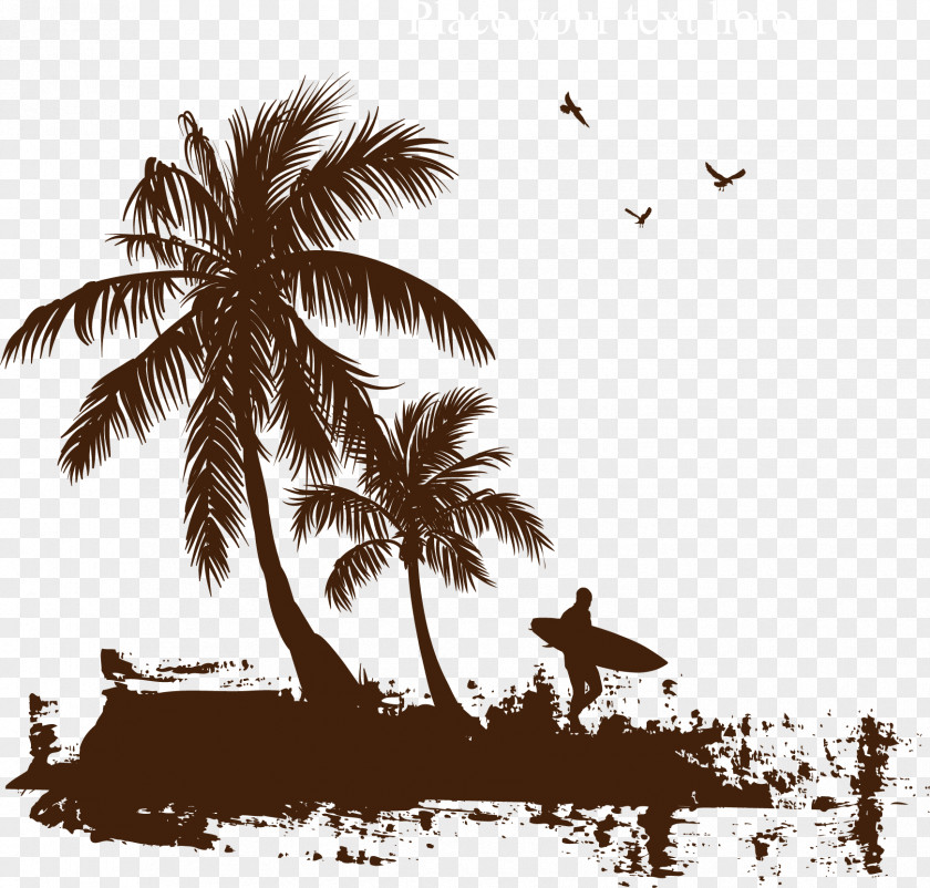 Beach Coconut Tree Printed T-shirt Arecaceae PNG