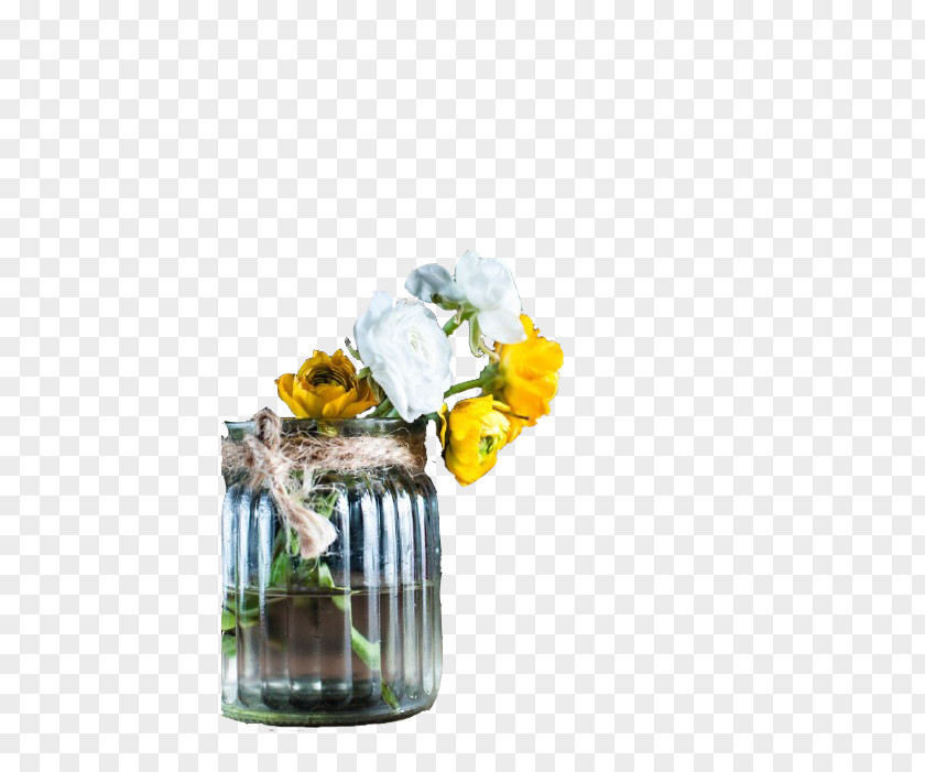 A Bottle Of Flowers Glass Vase Floral Design Yellow PNG