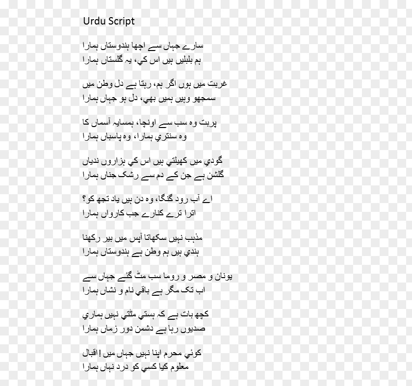 Sare Jahan Se Accha Urdu Poetry Song Hindustan PNG