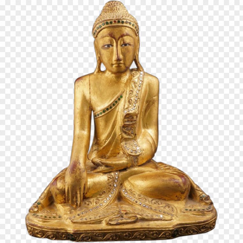 Thai Buddha Statue Golden Bronze Sculpture Seated From Gandhara Tian Tan Buddharupa PNG