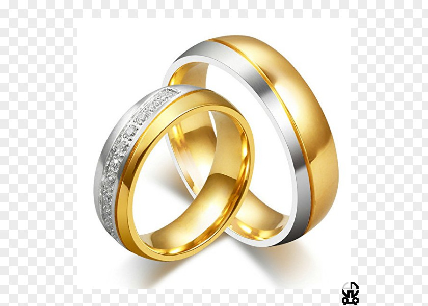 Wedding Ring Cubic Zirconia Titanium Gold Plating PNG