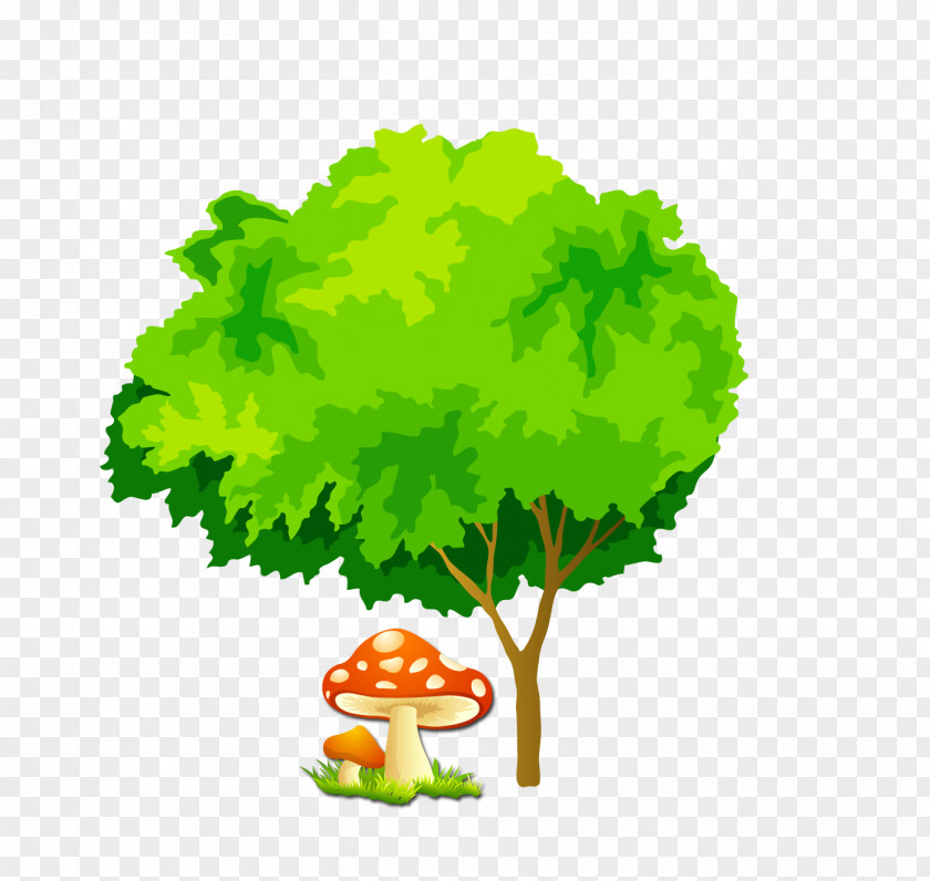 Cartoon Tree Mushrooms Clip Art PNG