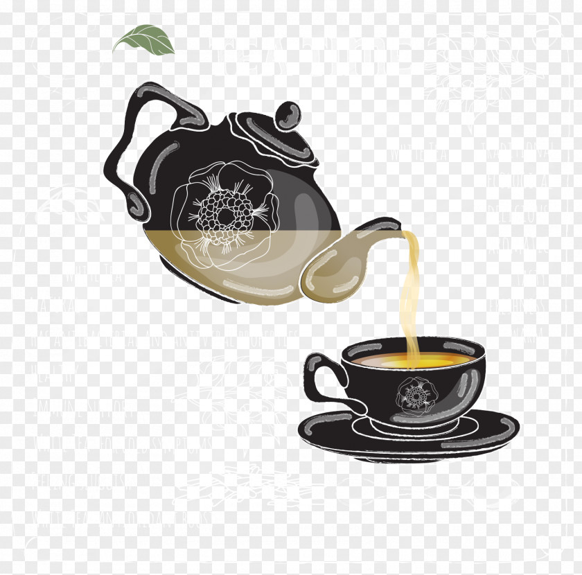 Hand Painted Tea Time With Blackboard Background Vector Teapot Coffee Cup PNG