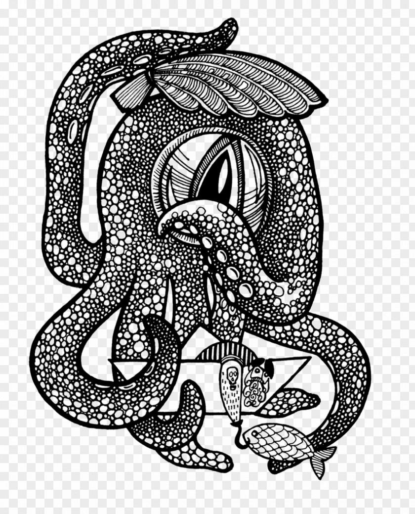 Pulpo Serpent Octopus Line Art PNG
