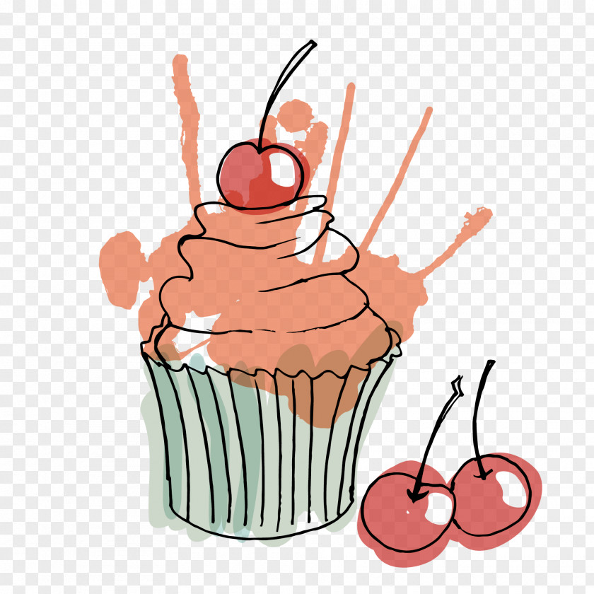 Vector Cherry Cake Birthday Illustration PNG