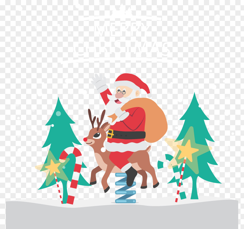 Creative Christmas Santa Claus Reindeer Tree Clip Art PNG