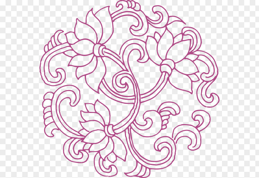 Pink Lotus Flower Pattern Nelumbo Nucifera Circle Motif Clip Art PNG