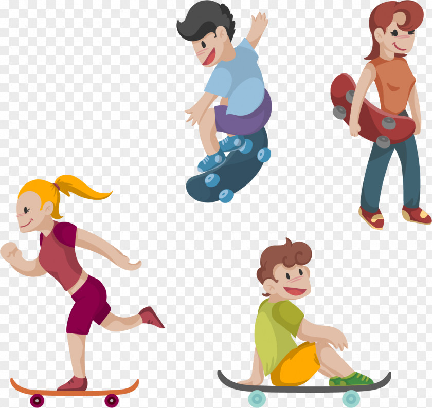Vector Hand-drawn Characters Skateboard Collection Illustration PNG