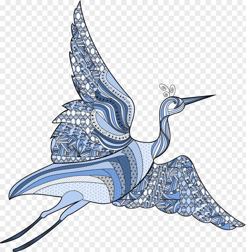 Decorative Blue Crane Cartoon Motif Bird Illustration PNG
