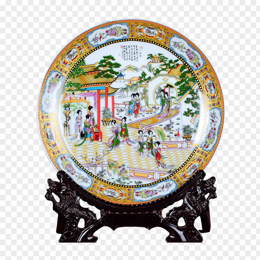 Pastel Twelve Women Jingdezhen Ceramic Porcelain Plate Decorative Arts PNG