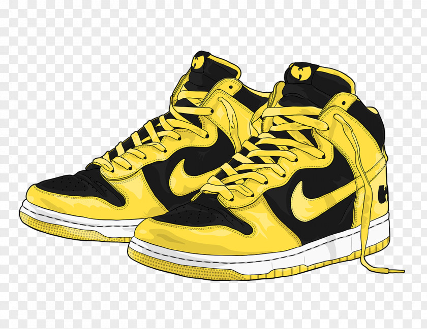 Wu-Tang Clan The Swarm Nike Dunk Hip Hop Music PNG hop music, shoes, pair of yellow-and-black shoes illustration clipart PNG