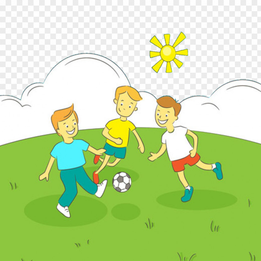 Play Football Together Child Cartoon Illustration PNG