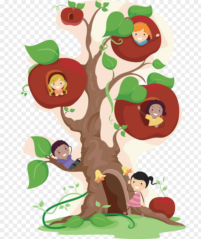 Cartoon Apple Tree Child Clip Art PNG