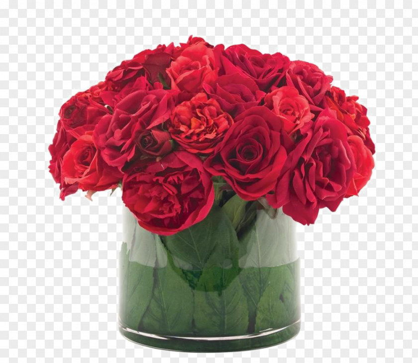 Glass Flower Arrangement Of Red Roses Garden Bouquet Floral Design PNG