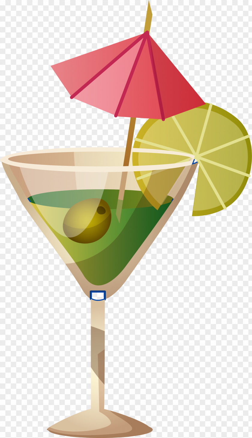 Hand Painted Clear Cup Lemon Martini Cocktail Garnish PNG