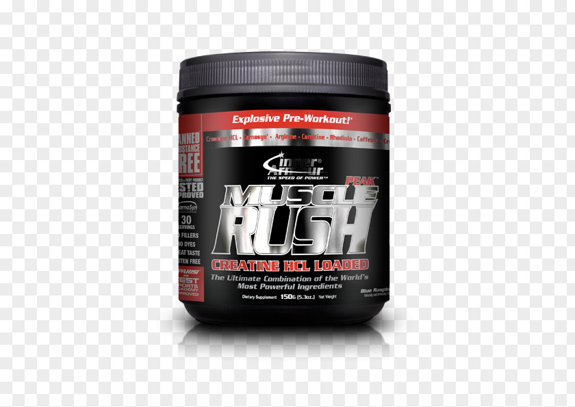 Muscle Rush Peak Blue Raspberry5.4 Oz. Creatine Brand Image HydrochlorideBlue Steroid Pills Inner Armour Black PNG