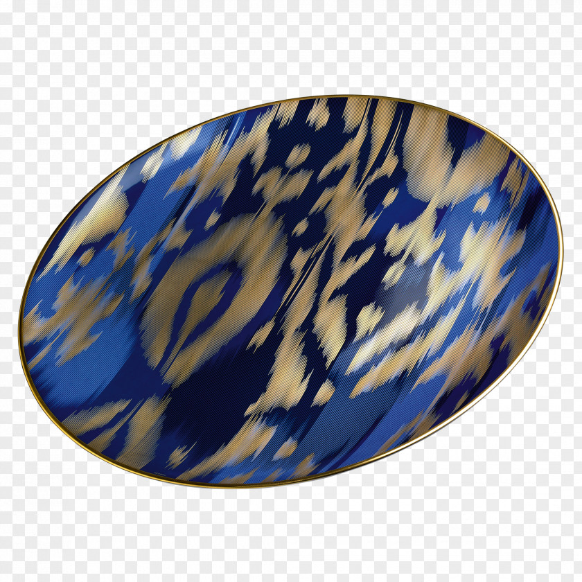 Porcelain Plate Letinous Edodes Cobalt Blue Emerald Oval PNG
