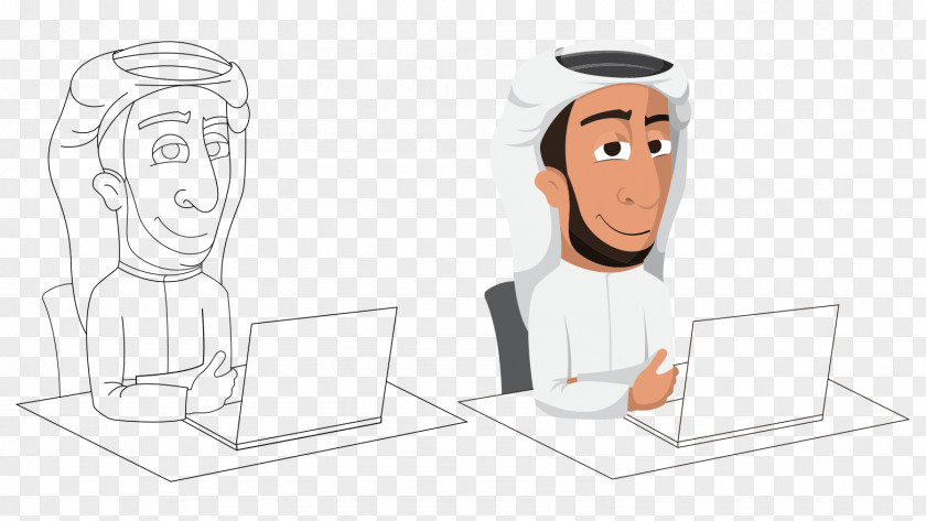 Hand-painted Artwork Cartoon Color Computer Arab Men Arabs Man Illustration PNG