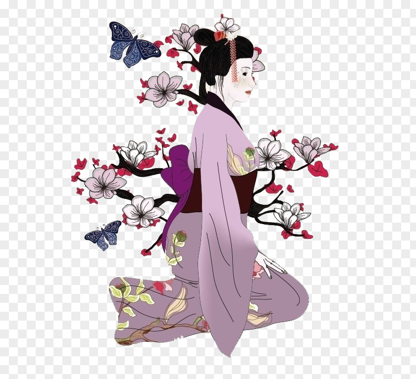 Painted Geisha Pull Material Free Japan Drawing Illustration PNG