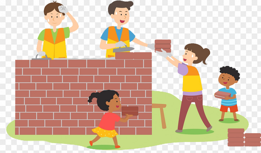 Cute Illustration, The Family Stacked Square Brick Wall Photography Illustration PNG