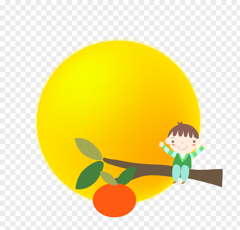 Vector Child Sitting On Persimmon Tree Material Euclidean Mid-Autumn Festival PNG