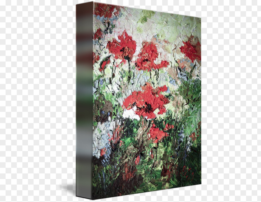 Watercolor Poppies Floral Design Acrylic Paint Gallery Wrap Oil Painting PNG