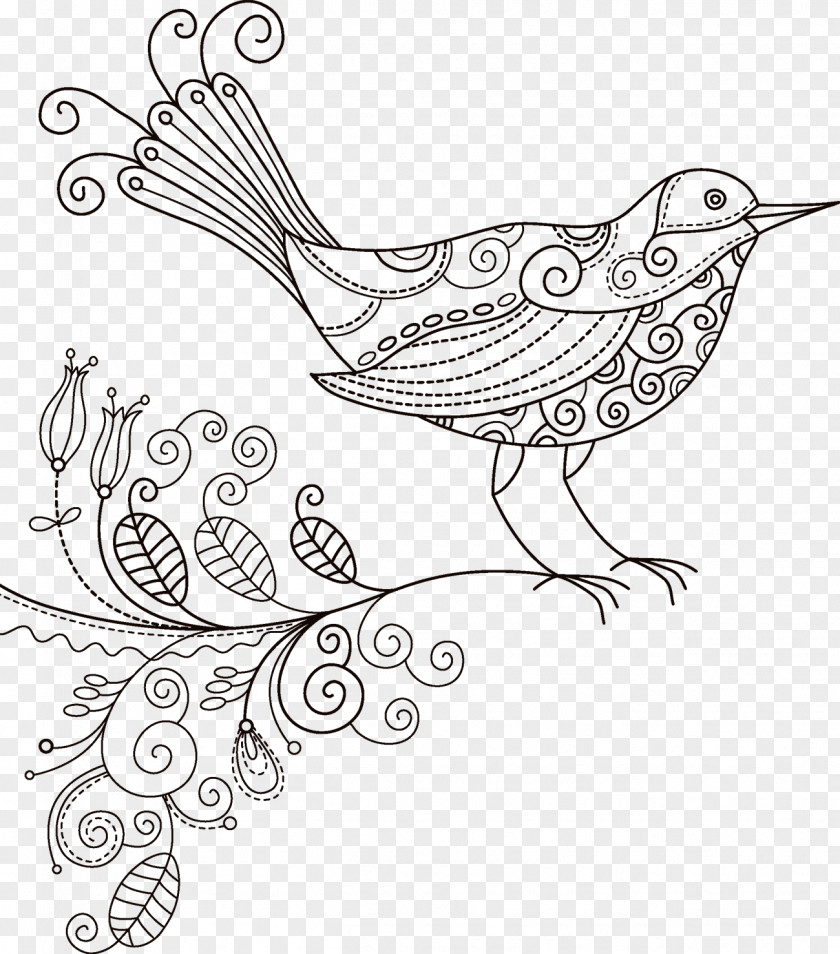 Line Birds Floral Design Wall Decal Illustration PNG