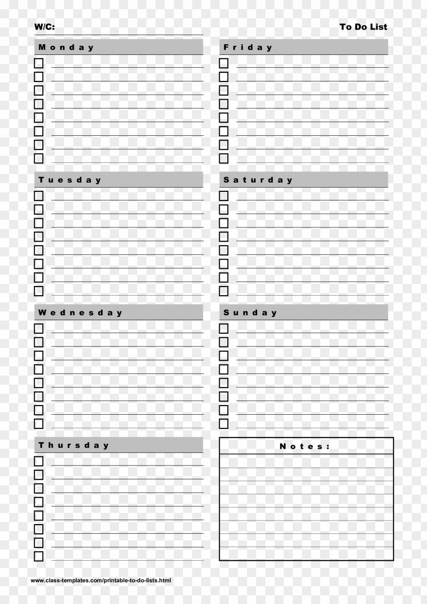 Weekly Action Item Planning Names Of The Days Week Template PNG