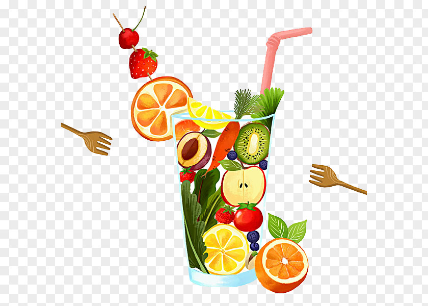 Cartoon Fruit Juice Fork Cocktail Garnish Orange PNG