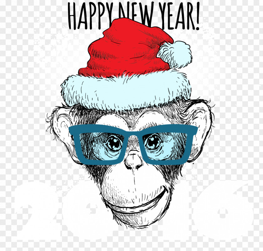 Monkey Wearing Christmas Hats New Years Day Illustration PNG