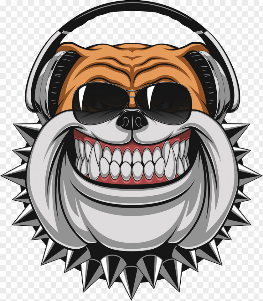 Laughing Dog Wearing Headphones Bulldog Stock Illustration PNG