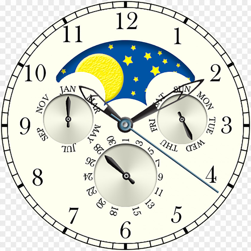 Lunar Cycle Clock Watch Moto 360 (2nd Generation) Face PNG