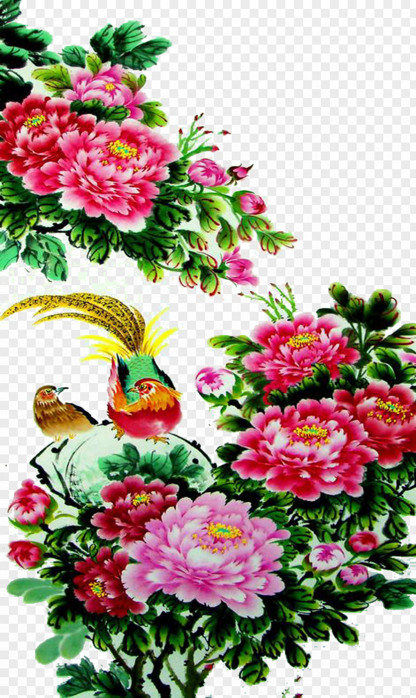 Birds And Flowers Golden Pheasant Floral Design Bird-and-flower Painting Chinese PNG