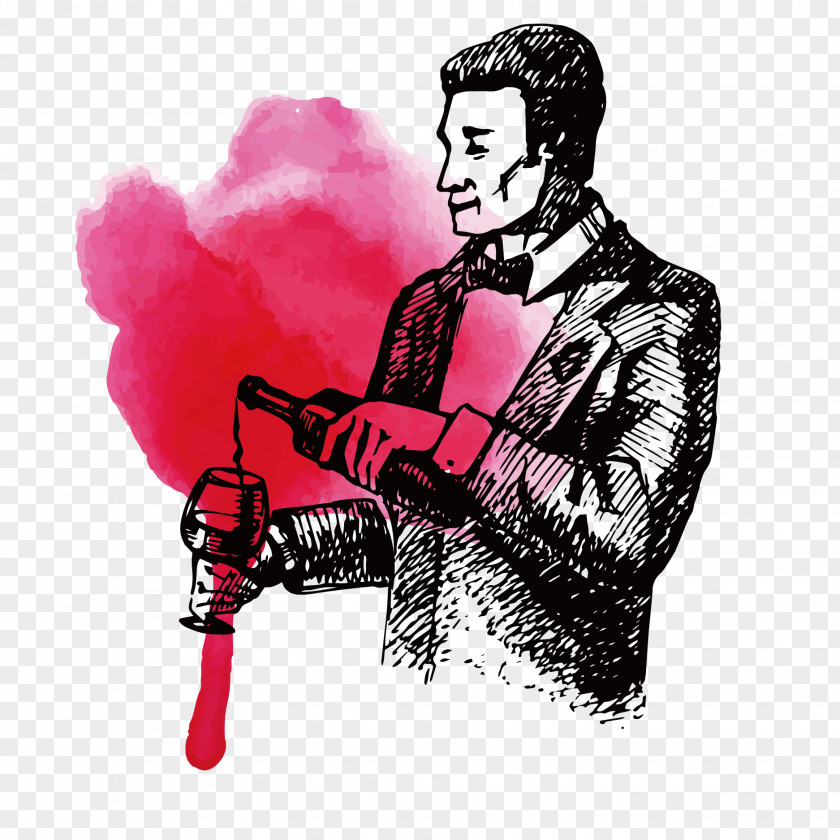 Vector Red Wine Man Common Grape Vine Bartender Illustration PNG